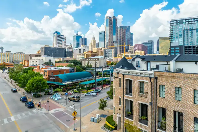 Downtown Dallas skyline and surrounding streets.
